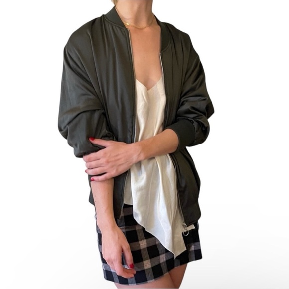 Zara Jackets & Blazers - ZARA COLLECTION Green Silky Relaxed O-Ring Zipper Bomber Jacket Small |fits XS-M